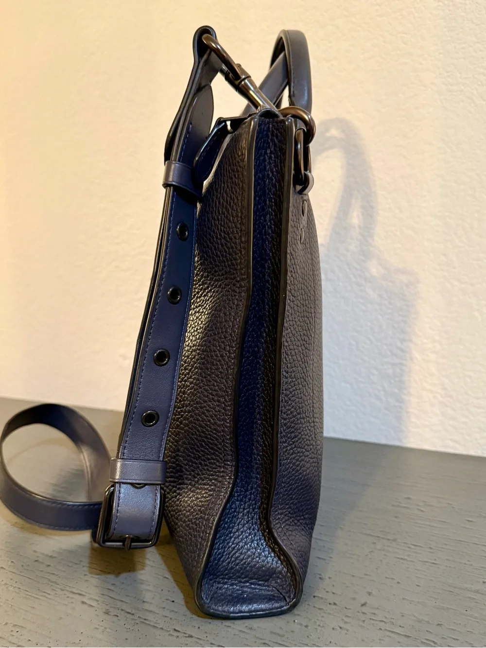 Coach Navy Pebble Leather Messenger Crossbody Bag